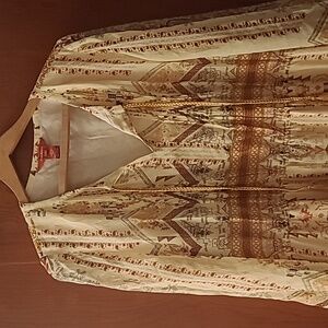 Sundance 100%silk geometric floor length long sleeve elastic waist pull over